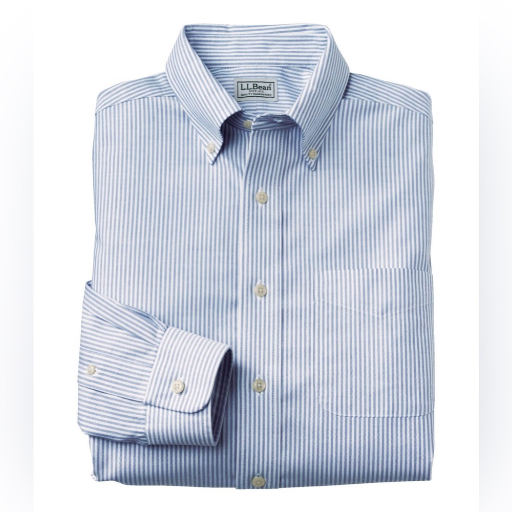 NWT L.L. Bean Men’s Wrinkle Free Oxford University Stripe French Blue 16x32